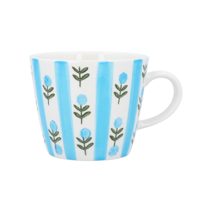 gisela graham Stoneware Mug - Blue Stripe Flower