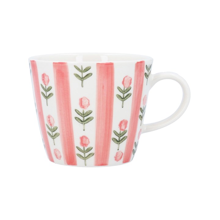 gisela graham Stoneware Mug - Pink Stripe Flower