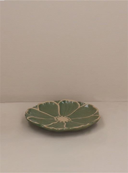Gisela Graham Stoneware Plate - Green Flower
