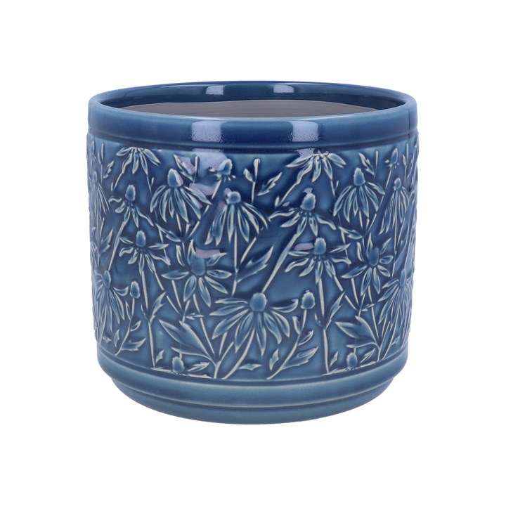 gisela graham Stoneware Pot Cover - Navy Rudbeckia