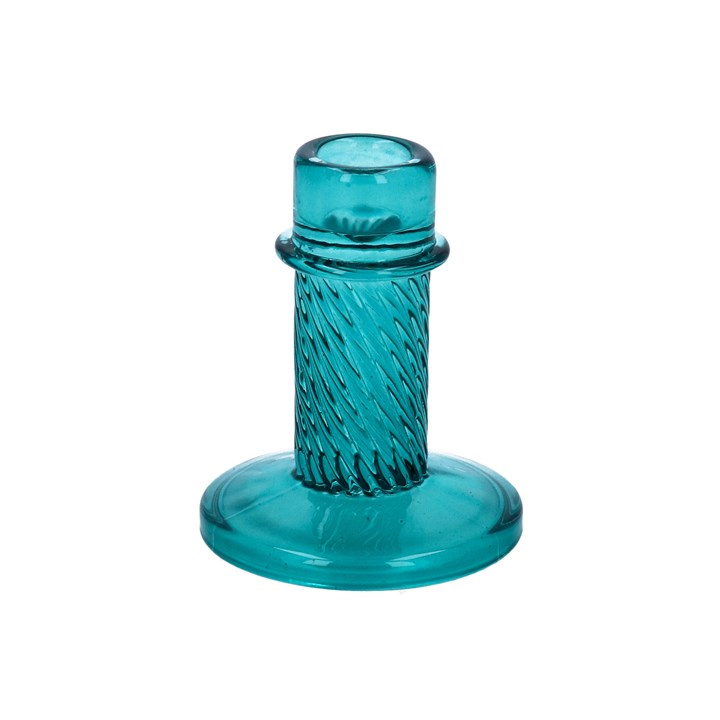 gisela graham Teal Glass Twist Column Candlestick