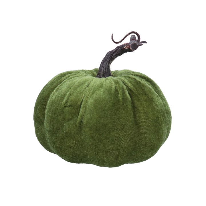 gisela graham Velvet Ornament - Green Pumpkin Small