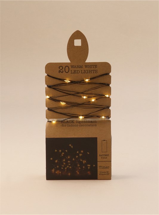 Gisela Graham White LED Lights - 20 Black Wire