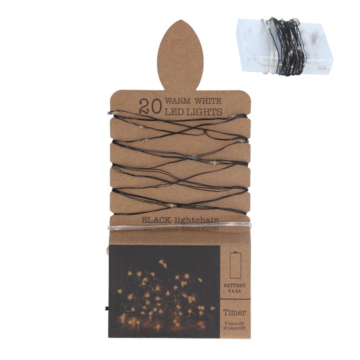 gisela graham White LED Lights - 20 Black Wire