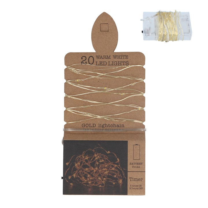 gisela graham White LED Lights - 20 Gold Wire