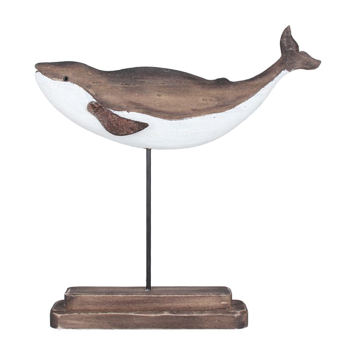 gisela graham Wood Ornament - Rustic Whale on Plinth