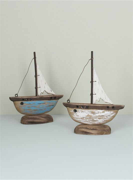 Gisela Graham Wood Ornament - Rustic White Sail Boat