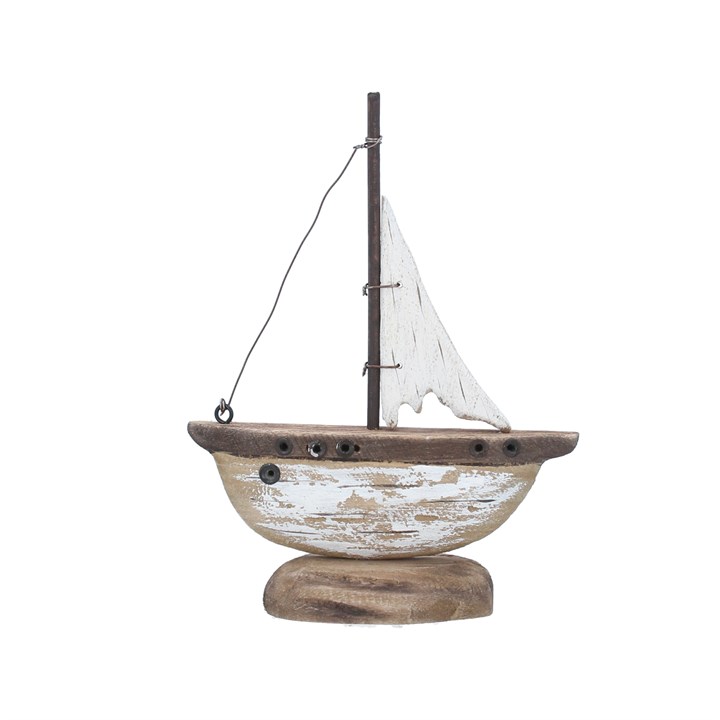 gisela graham Wood Ornament - Rustic White Sail Boat