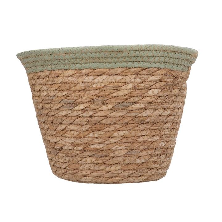 gisela graham Woven Pot Cover Basket - Green Trim