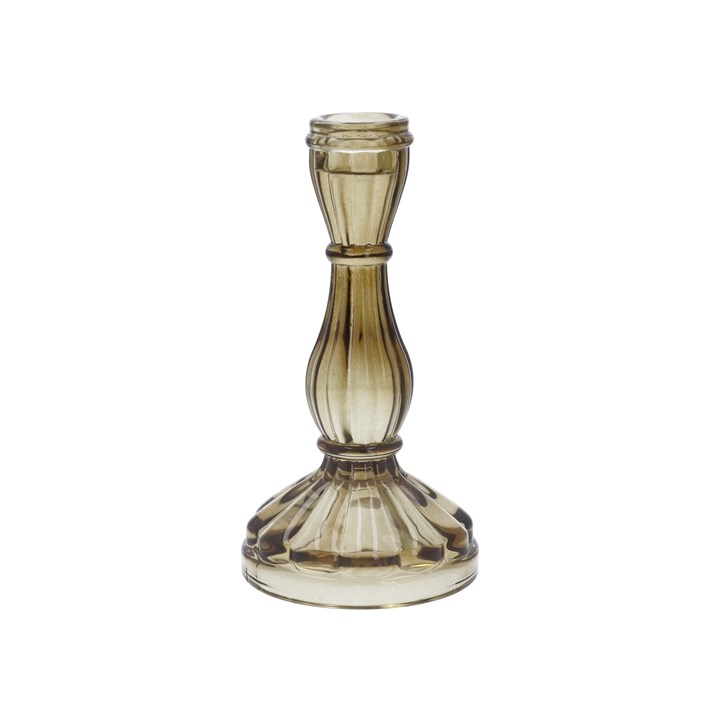 gisela graham Glass Candlestick - Hourglass Light Amber Small