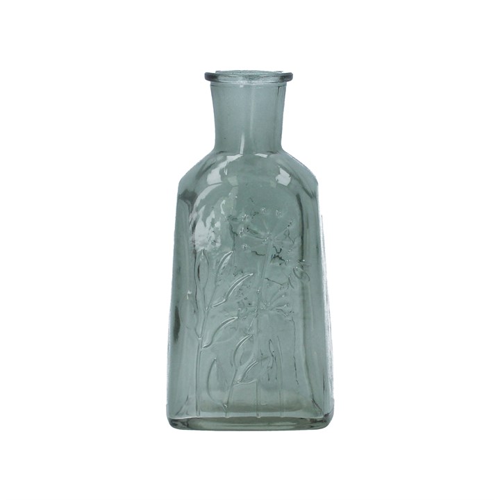 gisela graham Glass Vase - Green Bottle with Meadow Design 19cm