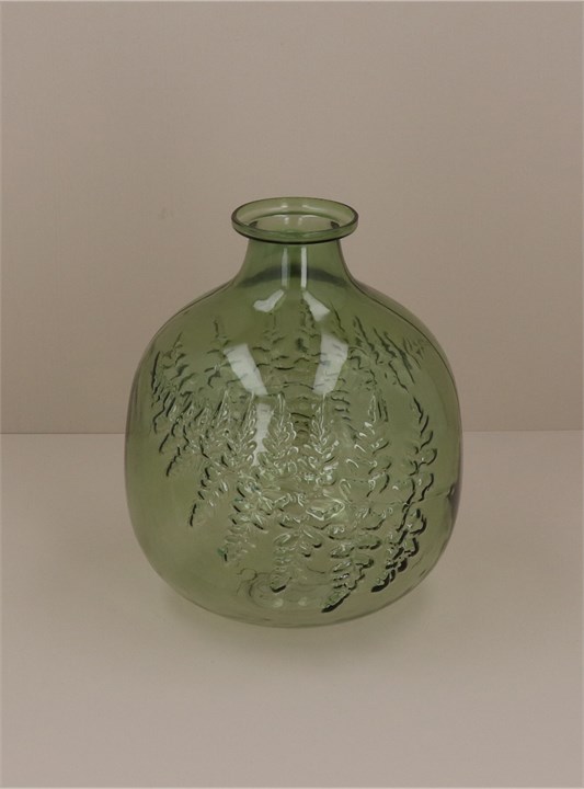 Gisela Graham Glass Vase - Green Fern Impression Ball Large