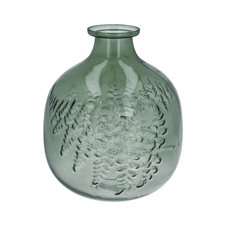 gisela graham Glass Vase - Green Fern Impression Ball Large