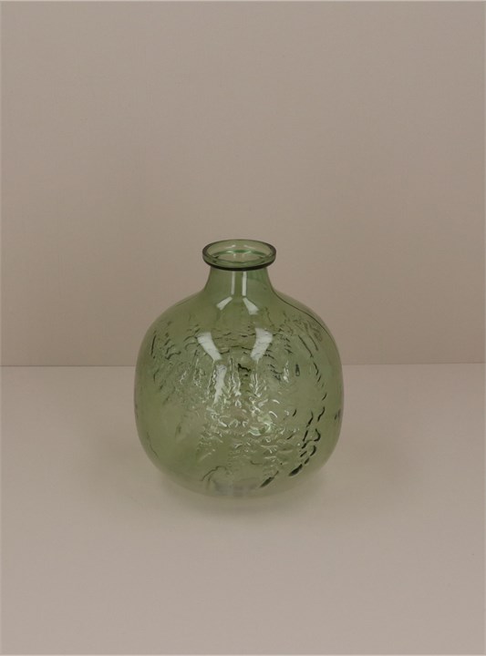Gisela Graham Glass Vase - Green Fern Impression Ball Small