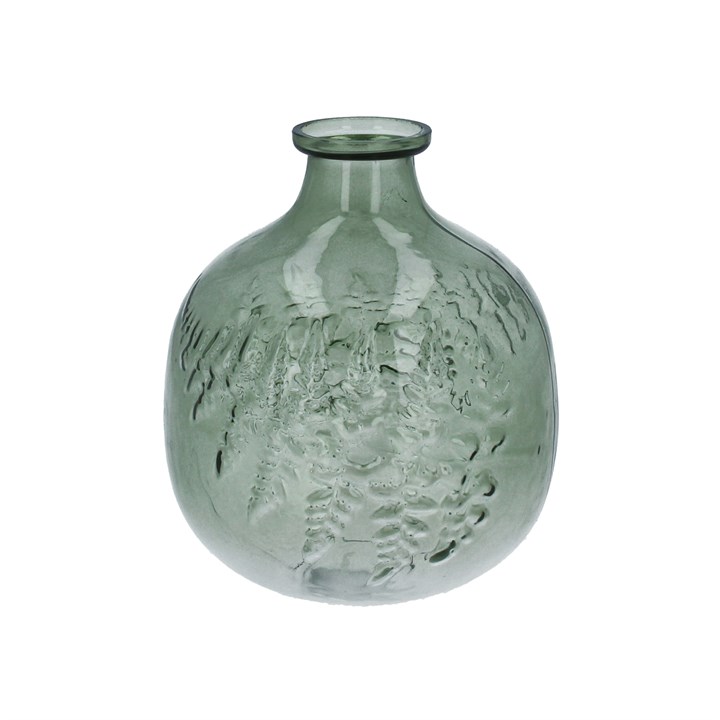 gisela graham Glass Vase - Green Fern Impression Ball Small