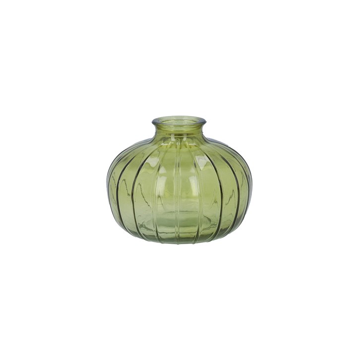 gisela graham Glass Vase - Olive Green Ribbed Onion Bud