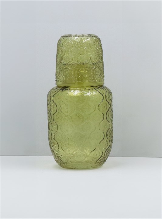 Gisela Graham Glass Water Carafe Set - Olive Green Daisy