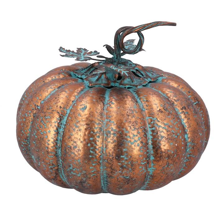 Gisela Graham Metal Ornament - Copper Antiqued Pumpkin Med