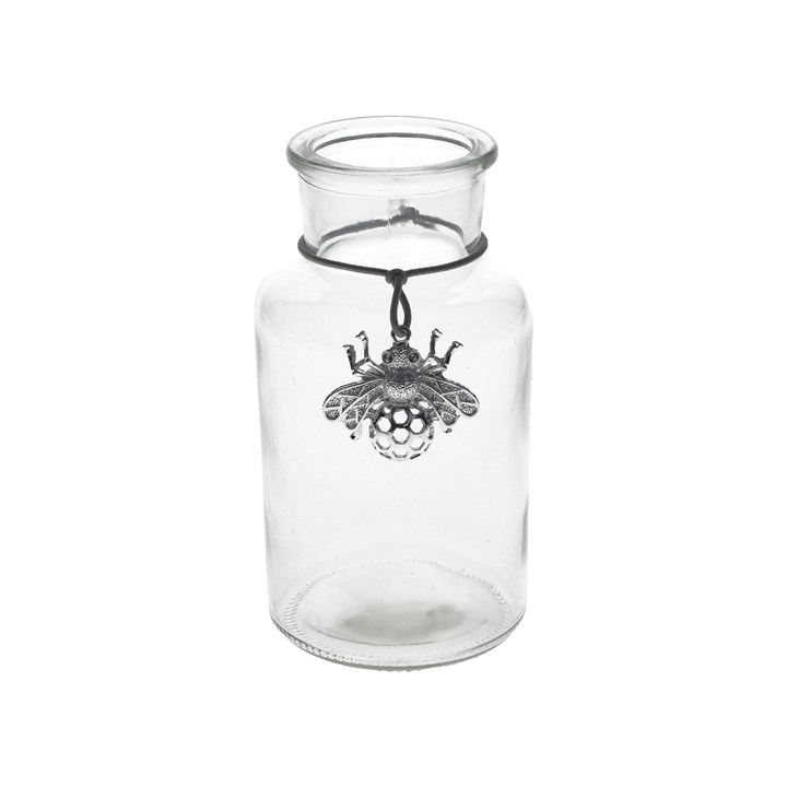 gisela graham Mini Glass Vase - Bottle w Silver Bee Charm