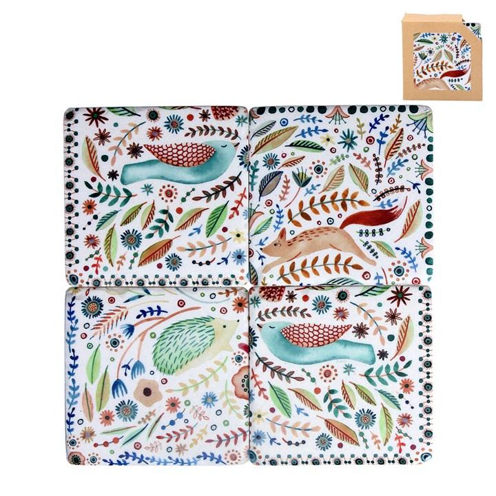 gisela graham Pack of 4 Resin Coaster - Folk Woodland Animals