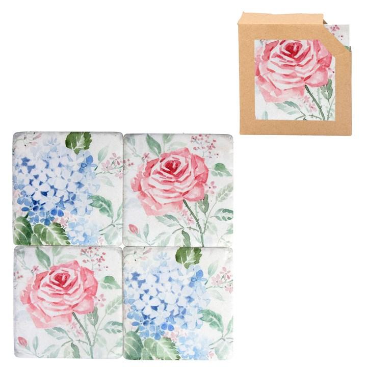 gisela graham Pack of 4 Resin Coaster - Rose & Hydrangea