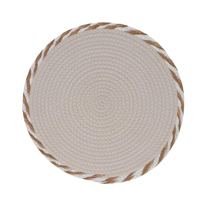 gisela graham Placemat - Round Beige Striped Edge Cotton Mix Large