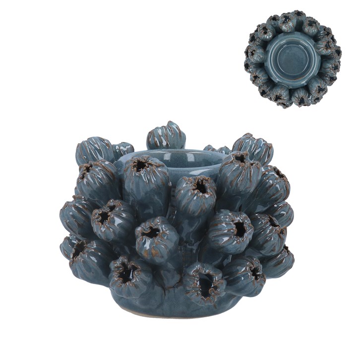 gisela graham Porcelain T-Lite Holder - Blue Seed Head