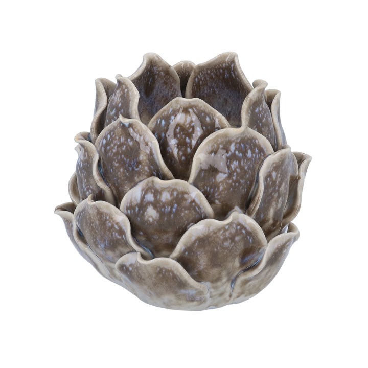 gisela graham Porcelain T-lite Holder - Grey Reactive Glaze Artichoke