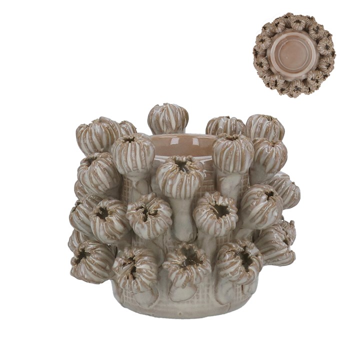 gisela graham Porcelain T-Lite Holder - Taupe Seed Head