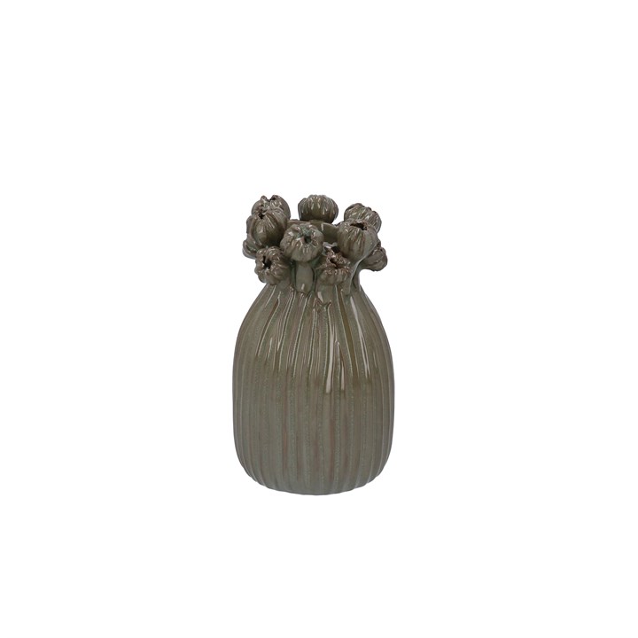 gisela graham Porcelain Vase - Green Seed Head Applique Small