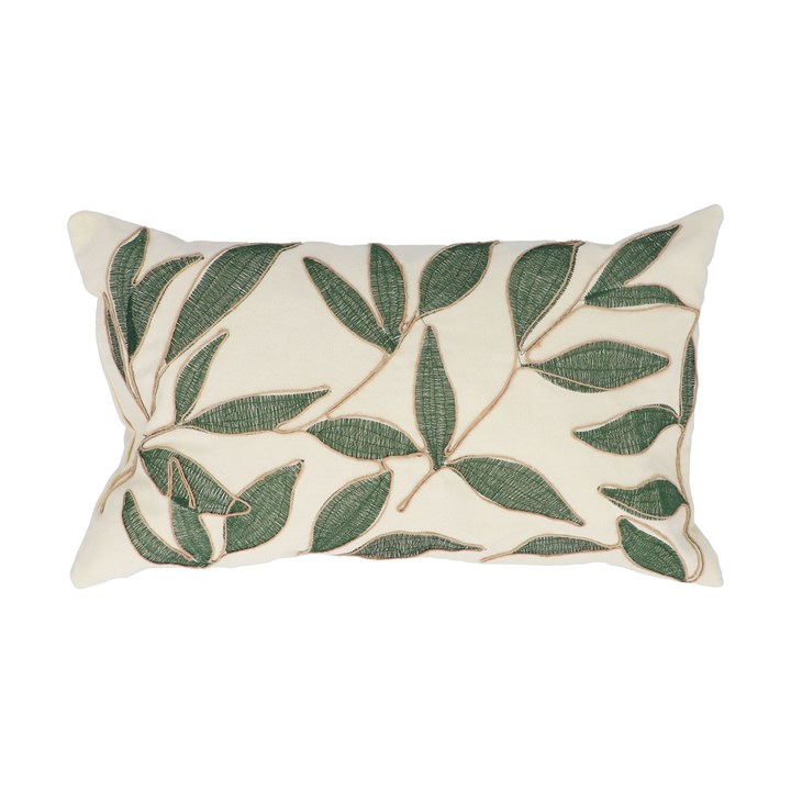 gisela graham Rectangle Cushion - Embroidered Leaves with Pad