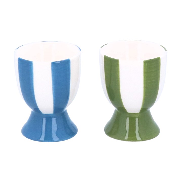 gisela graham Set of 2 Ceramic Egg Cups - Blue & Green Stripes