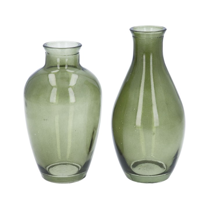 gisela graham Set of 2 Glass Vases - Green Tapered Buds