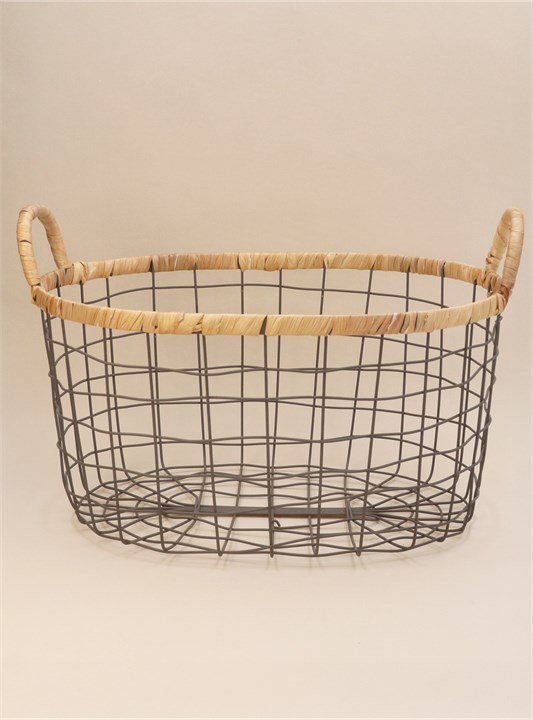 Gisela Graham Set Of 2 Wire Baskets - Woven Trim Oval