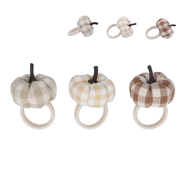 gisela graham Set of 3 Fabric Napkin Rings - Gingham Mix Pumpkins