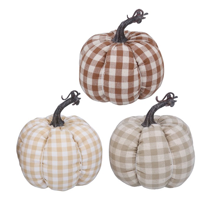 gisela graham Set of 3 Fabric Ornaments - Gingham Mix Pumpkins Small