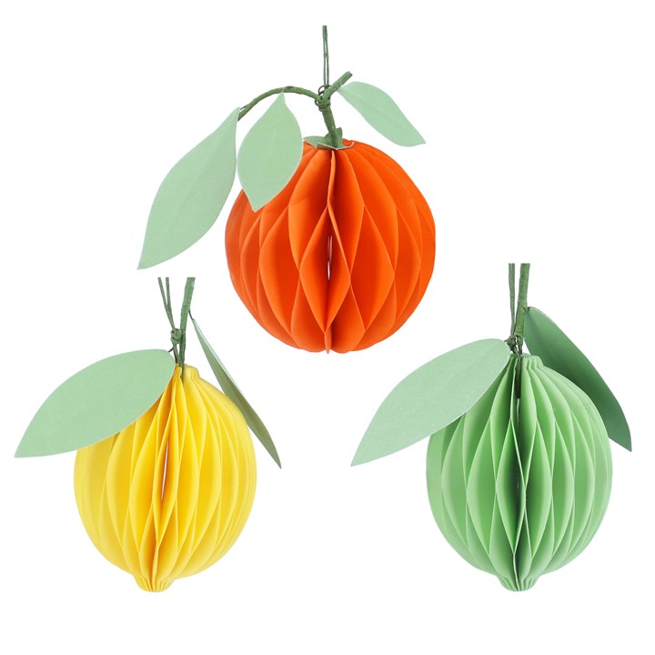 gisela graham Set of 3 Paper Decorations - Honeycomb Citrus