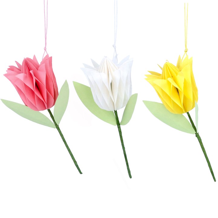 gisela graham Set of 3 Paper Decorations - Honeycomb Tulips