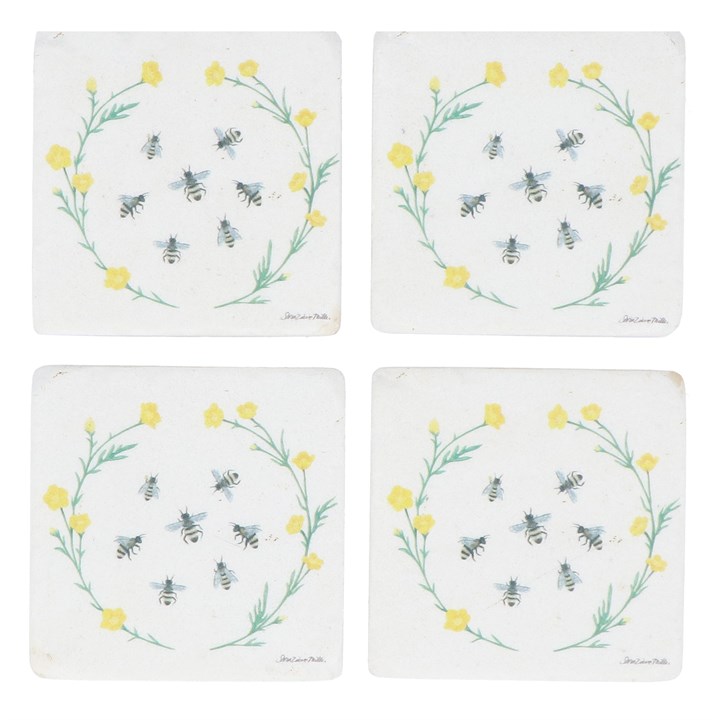 gisela graham Set of 4 Resin Coasters - Bees Floral Wreath