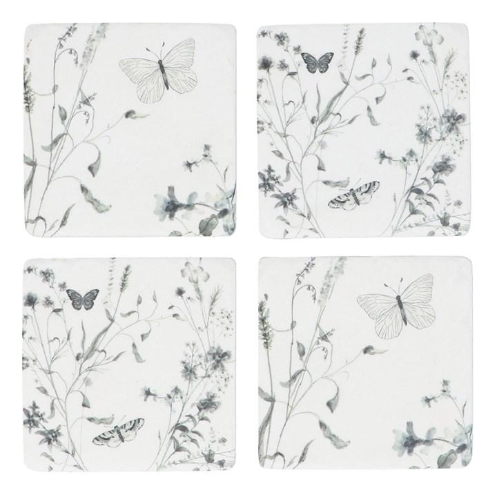 gisela graham Set of 4 Resin Coasters - Grey Butterfly Meadow
