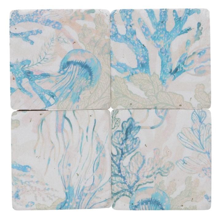 gisela graham Set of 4 Resin Coasters - Jellyfish & Coral