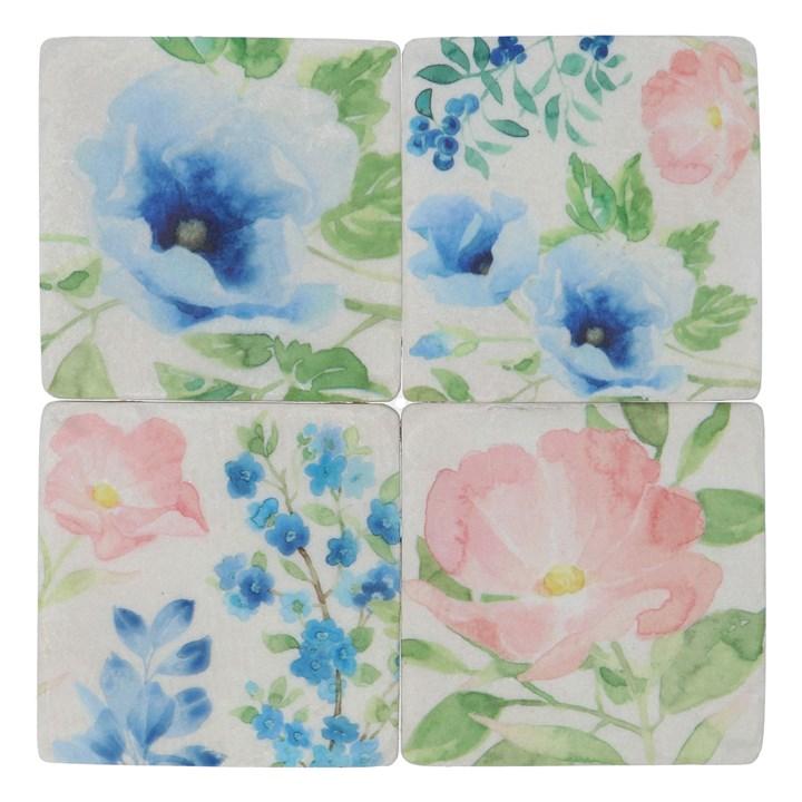 gisela graham Set of 4 Resin Coasters - Pink & Blue Poppies