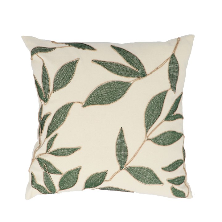 gisela graham Square Cushion - Embroidered Leaves with Pad