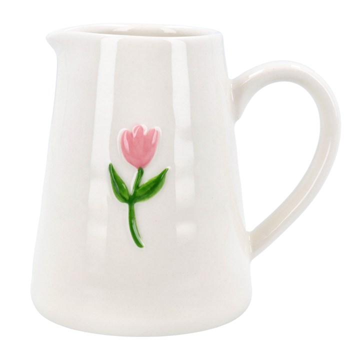 gisela graham Stoneware Mini Jug - Embossed Pink Tulip