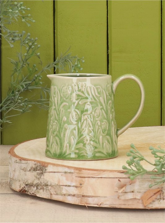 Gisela Graham Stoneware Mini Jug - Green Country Flowers