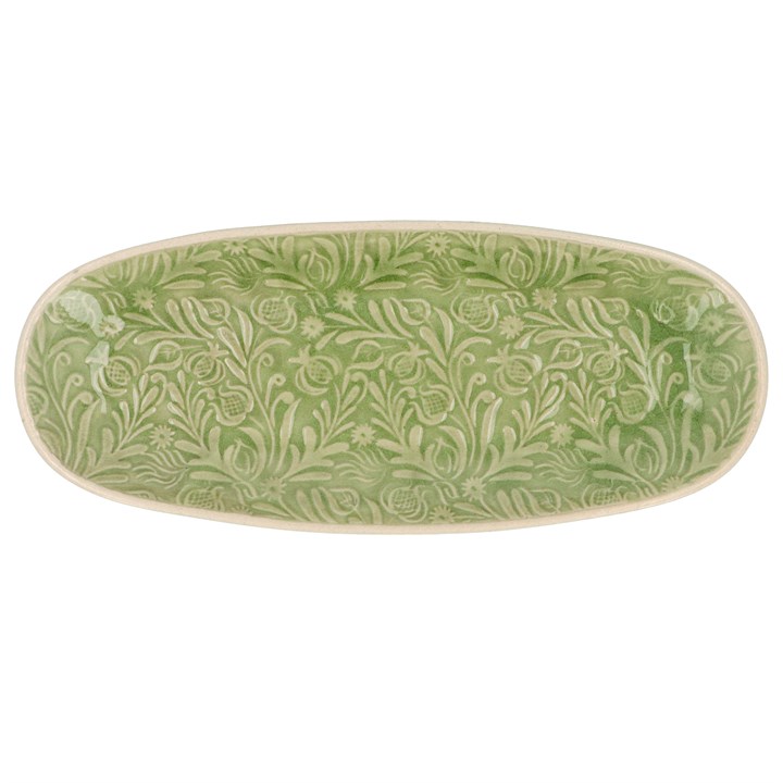 gisela graham Stoneware Oval Plate - Green Country Flowers