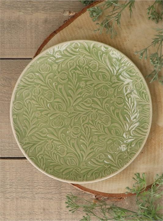Gisela Graham Stoneware Plate - Green Country Flowers