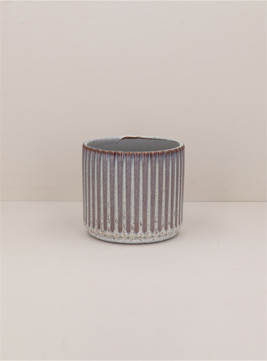 Gisela Graham Stoneware Pot Cover 12cm - Reactive Glazed Ribbed