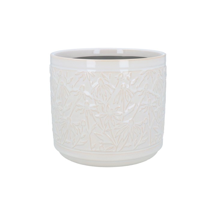 gisela graham Stoneware Pot Cover 14cm - White Rudbeckia