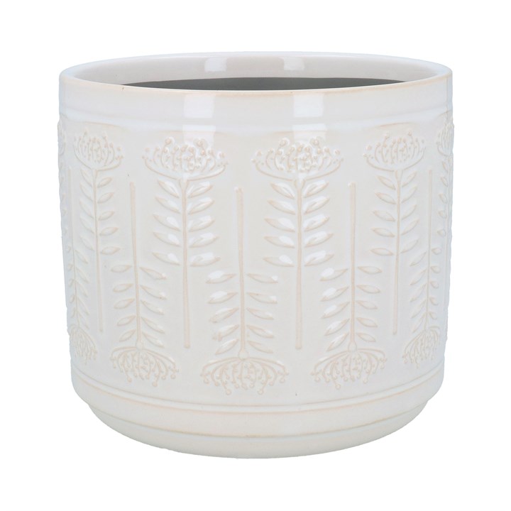 gisela graham Stoneware Pot Cover 20cm - White Protea